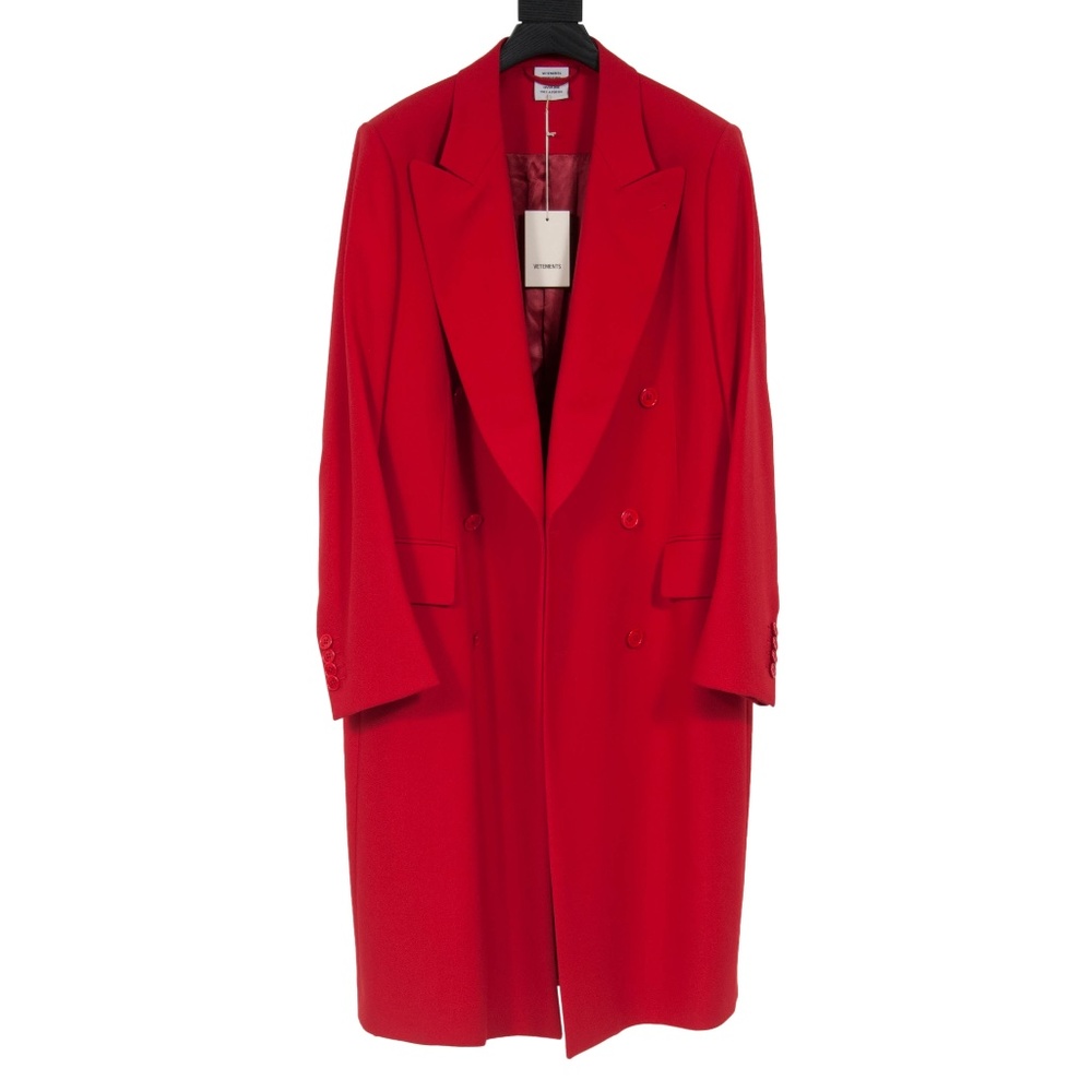 Red Double Breasted Peak Lapel Coat